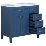 English Elm 36" Bathroom Vanity With Sink Combo, Blue Bathroom Cabinet With Drawers, Solid Frame and Mdf Board