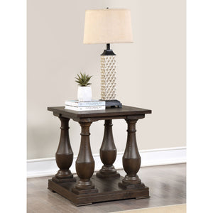 English Elm Byer Brown Pine Veneer End Table with Turned Legs and Lower Shelf for Living Room B062P451852