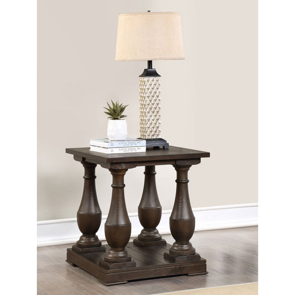English Elm Byer Brown Pine Veneer End Table with Turned Legs and Lower Shelf for Living Room B062P451852