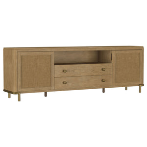English Elm Benson Wide Rattan Door Media Console with Aged Brass Legs for Modern Living Rooms Sand B062P440119
