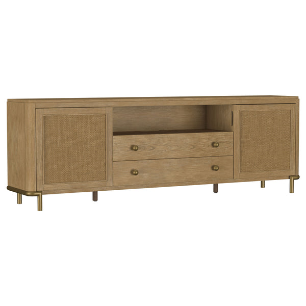 English Elm Benson Wide Rattan Door Media Console with Aged Brass Legs for Modern Living Rooms Sand B062P440119