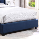 English Elm Summit Fabric Button Tufted Wingback Upholstered Bed With Nail Head Trim, Blue