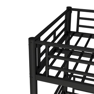 English Elm Twin Triple Metal Bunk Bed Matte Powder Coated Frame with Full Safety Guardrails Black W1580S00584