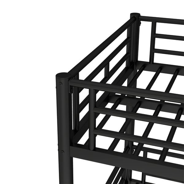 English Elm Twin Triple Metal Bunk Bed Matte Powder Coated Frame with Full Safety Guardrails Black W1580S00584