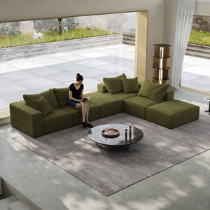 English Elm Oversized sponge cloud sofa modular 162" L-shaped sectional with chenille upholstery and 6 pillows, no-assembly comfort Green W834S00392