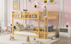 English Elm Low Low Twin Over Twin Bunk Bed with Ladder, Solid Wood Low-Profile Kids Bed Frame, Sturdy Design Natural 81.1 L x 13.58 W x 6.49 H W2593P375492