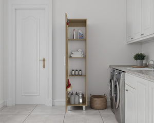 English Elm Storage Cabinet with Locking Doors Four Shelves Slim Tall Design for Home Office Beige B092P474481