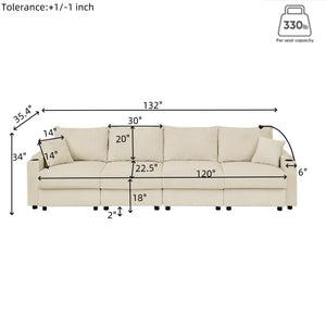 English Elm U-shaped Corduroy Sectional Sofa with Ottomans Cup Holders and Deep Lounge Seating W1117S00217