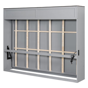 English Elm Queen Murphy Wall Bed with Usb Ports Space Saving Cabinet for Guest or Home Office Gray LP000385AAE