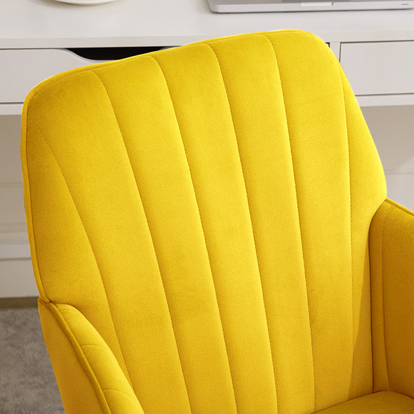 English Elm TY Velvet Office Chair Bright Yellow with Gold Base, 360° Swivel, Height Adjustable, Stable Luxury W2311P270688