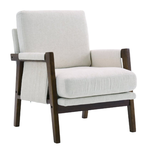 English Elm Mid-Century Solid Wood Accent Chair with Chenille Upholstery, Ergonomic Waist Support, Sturdy 300lb Capacity Beige T3903P372379
