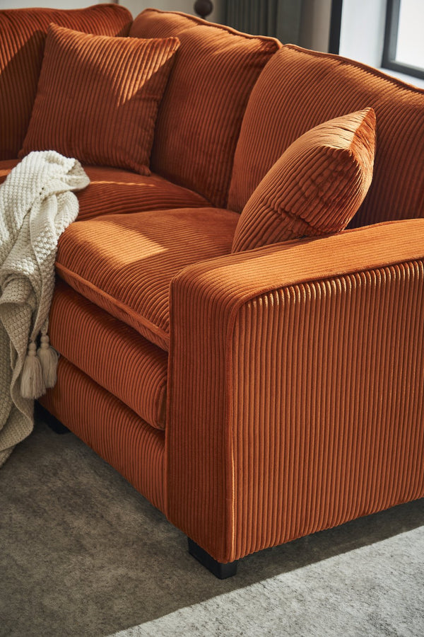 English Elm Modern U Shaped 6-Seat Sectional Sofa with Ottoman and 3 Toss Pillows, Corduroy Modular Comfort and Durable Frame Orange W2363S00043