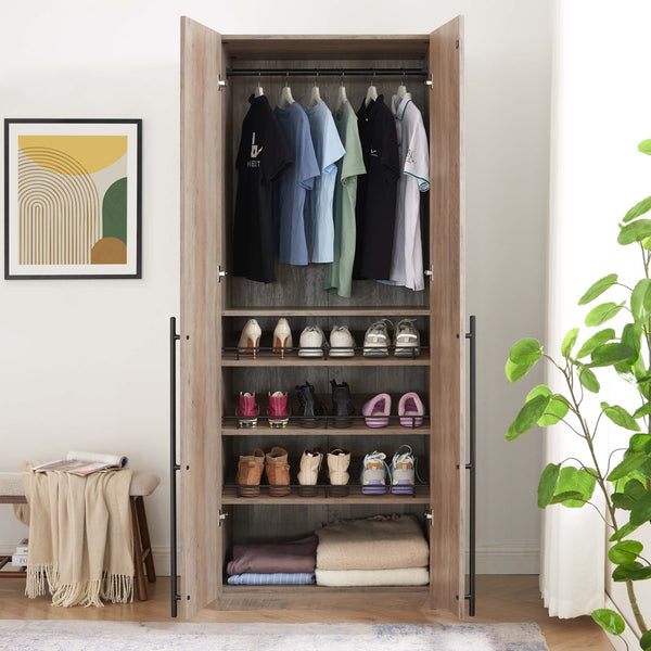 English Elm Lee 32" Rustic Gray Wardrobe Closet – Stylish, Space-Saving Storage With Soft-Close Hinges & Easy Assembly B365S00134