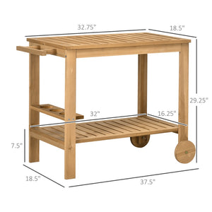 English Elm Outsunny Outdoor Bar Cart - Versatile Wood Rolling Serving Cart With Wine Holders & 2 Shelves W2225P174461-GIGA