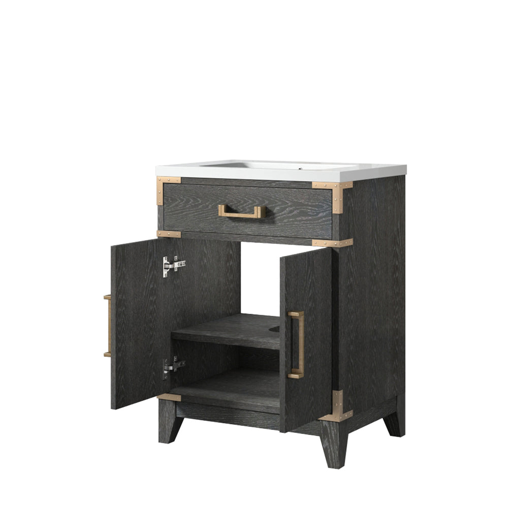 English Elm Black Oak Single Bath Vanity 24" W | Modern Acrylic Top & Soft-Close Storage For Small Spaces B2731P260893