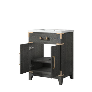 English Elm Black Oak Single Bath Vanity 24" W | Modern Acrylic Top & Soft-Close Storage For Small Spaces B2731P260893