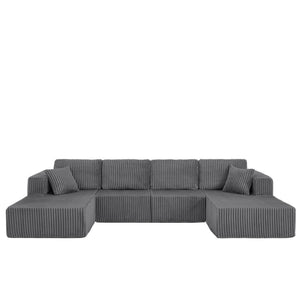 English Elm U-shaped Modular Corduroy Sectional Sofa Sleeper Spacious Living Room Lounge Couch Dark Gray W487S00427