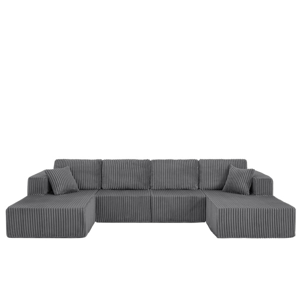 English Elm U-shaped Modular Corduroy Sectional Sofa Sleeper Spacious Living Room Lounge Couch Dark Gray W487S00427