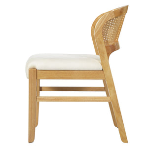 English Elm Mid-century Modern Rattan Cane Back Dining Chair Set Rubberwood Frame Upholstered Seat N768P437928N