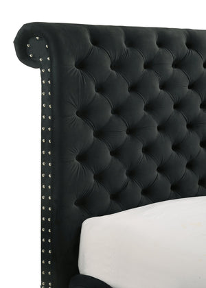 English Elm Luxurious King Size Bed Set With Tufted Black Velvet, Tv Lift, Electric Fireplace & Nightstands B2741S00121