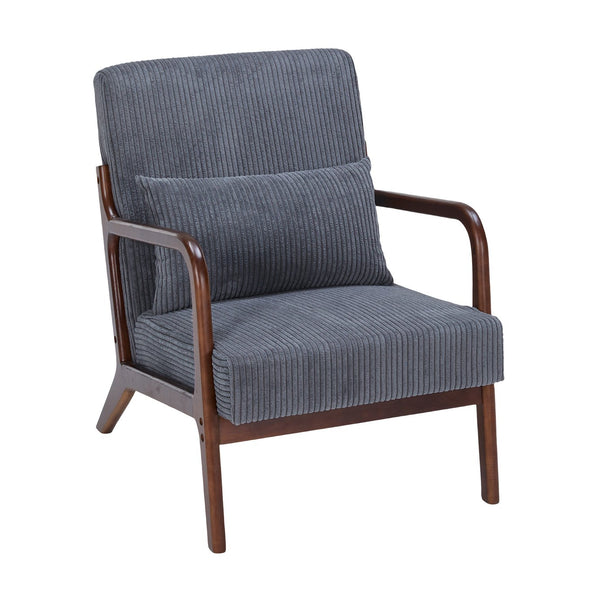 English Elm Mid-Century Upholstered Accent Chair Antique Dark Grey — Ergonomic Solid Wood Frame, Cozy Pillow Seat W2989P295372
