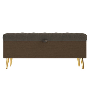 English Elm Modern Boucle Tufted Storage Ottoman Bench with Gold Legs for Bedroom or Entryway Coffee N719P305620D