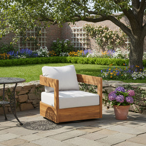 English Elm Telluride Outdoor Acacia Wood Swivel Club Chair Coastal Patio Seating Teak+ Beige N775P304793T