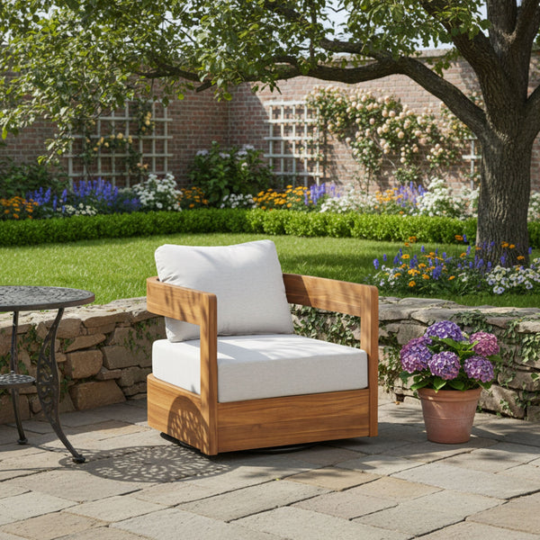 English Elm Telluride Outdoor Acacia Wood Swivel Club Chair Coastal Patio Seating Teak+ Beige N775P304793T