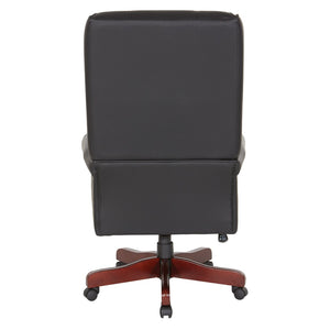 OSP Home Furnishings Executive Wingback Office Chair with Lumbar Support Brass Nail Trim and Cherry Wood Base TEX280-3
