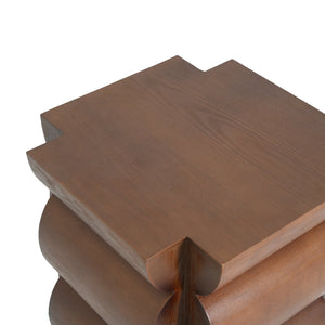 English Elm 15.35 Inch Dark Veneer Curved Tiered End Table for Modern Minimalist Living Rooms N772P412289B