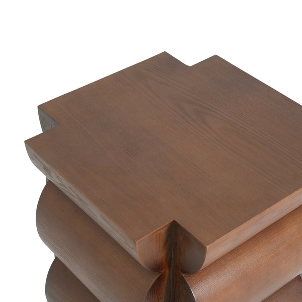 English Elm 15.35 Inch Dark Veneer Curved Tiered End Table for Modern Minimalist Living Rooms N772P412289B