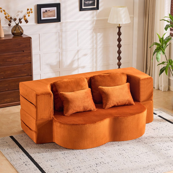 English Elm Large Plush Floor Sofa Foldable Foam Mattress with Pillows for Living Room Lounge W3612P440208