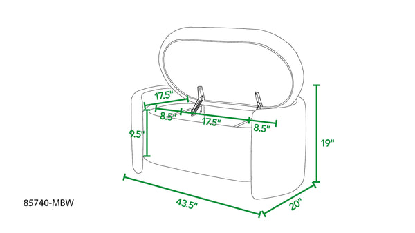 English Elm Jennifer Taylor Home - Fuji 43" Upholstered Oval Storage Bench in Ivory Bouclé — Handmade Solid Birch Frame, 3-Compartment B2719P238462
