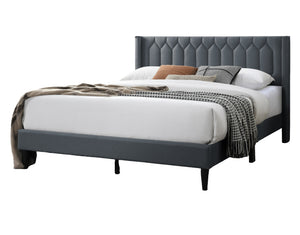 English Elm Modern Burlap Platform Bed Queen with Geometric Diamond Tufted Headboard, Sleek No-Box Spring Design Charcoal 66 L x 23 W x 9 H B011P238958