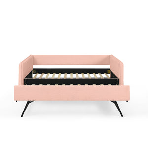English Elm Full Size Boucle Daybed with Pop up Trundle Tufted Upholstered Sofa Sleeping Pink W1413S00175