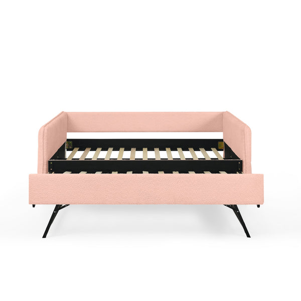 English Elm Full Size Boucle Daybed with Pop up Trundle Tufted Upholstered Sofa Sleeping Pink W1413S00175