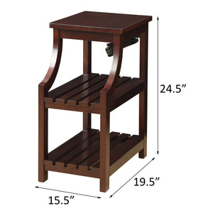 English Elm Espresso Modern Side Table with USB Power Dock, 2 USB Ports & Outlets, Slatted Shelves for Storage B062P186478