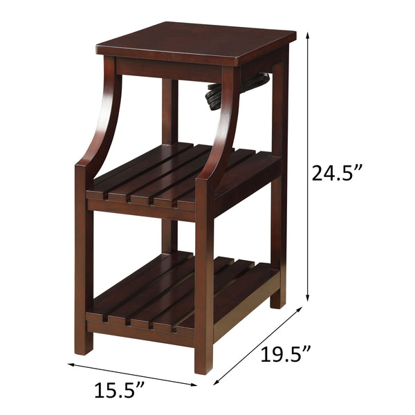 English Elm Espresso Modern Side Table with USB Power Dock, 2 USB Ports & Outlets, Slatted Shelves for Storage B062P186478
