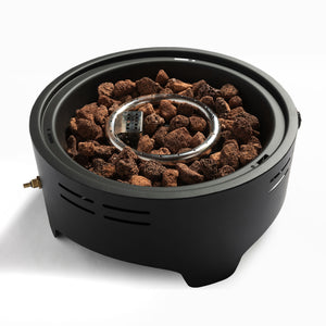 English Elm 15" Propane Tabletop Fire Pit 40,000BTU Steel Round with Lava Rocks, Quick-Connect Regulator & Lid W853P232639