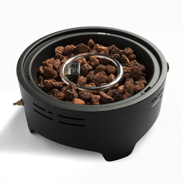 English Elm 15" Propane Tabletop Fire Pit 40,000BTU Steel Round with Lava Rocks, Quick-Connect Regulator & Lid W853P232639