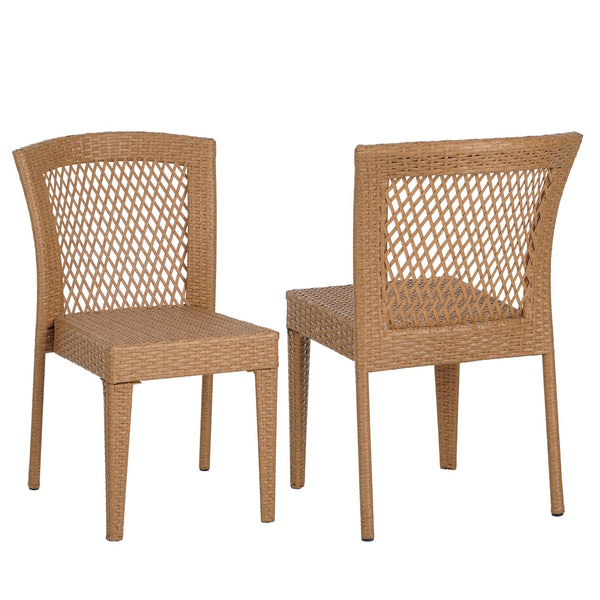 English Elm Christopher Knight Home® - FARLEY Rattan Stacking Sidechair Set of 2 — Durable 300 lb Capacity, Beige Woven Design, Easy Assembly Light Brown N762P234585A