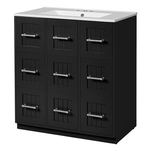 English Elm 30inch Bathroom Vanity with Undermount Sink, Tip-Out Tray, Soft-Close Doors, Spacious Drawers & Handles Black N710P331580B