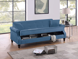 English Elm Adjustable Sofa Bed with Hidden Under-Seat Storage, Button-Tufted Comfort & Rolled Arm Elegance Blue 72 L x 43 W x 13 H B089P240494