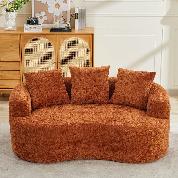 English Elm Curved Chenille Loveseat with Memory Foam Deep Seat and Three Pillows for Compact Living Orange W2915P370965