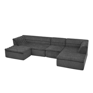 English Elm 135" U-shaped Chenille Sectional with Movable Ottoman Four Piece Modular Living Room Sofa Black W1413S00123