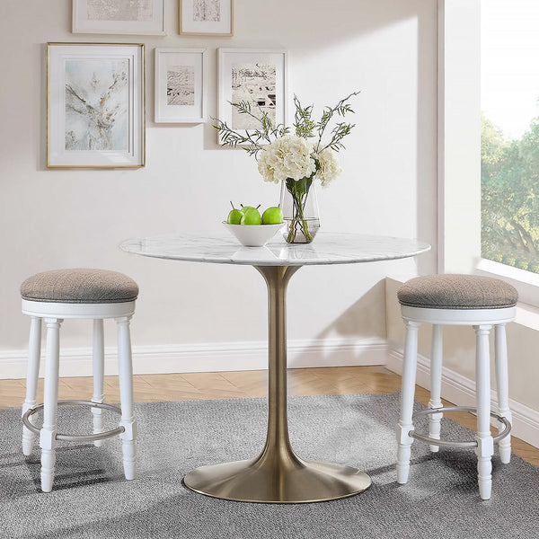 English Elm AGODY 26" Counter Swivel Bar Stools Set of 2 with Cushioned Fabric Seats, Iron Footrest, 300lb Capacity W2170P208071