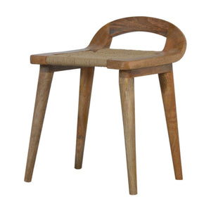 English Elm Soild Wood Raised Back Stool - Rustic Nordic Charm With Woven Rope Seat For Cozy Interiors B182P186201-GIGA