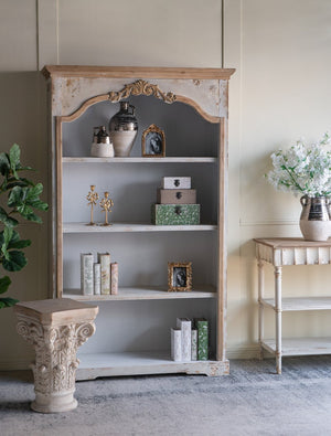 English Elm 47x16.5x75" Five Tier Fir Wood Bookcase Ornate Farmhouse Open Shelving Display Unit W2078P484435