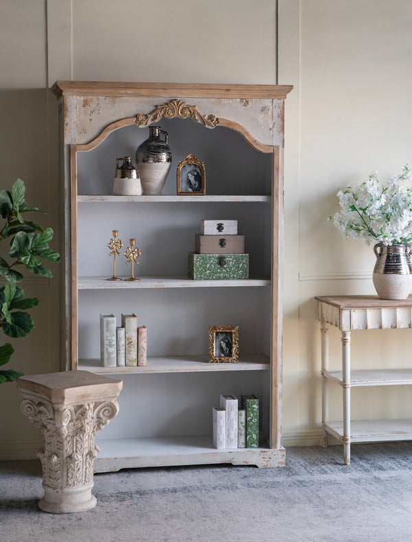 English Elm 47x16.5x75" Five Tier Fir Wood Bookcase Ornate Farmhouse Open Shelving Display Unit W2078P484435
