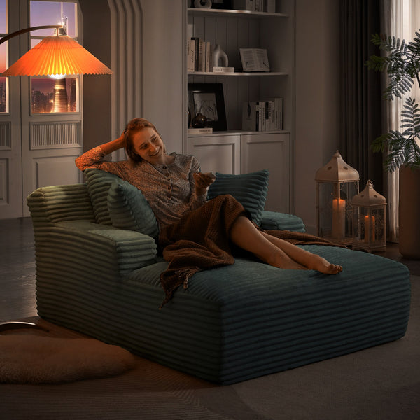 English Elm Oversized Corduroy Chaise Lounge Fully Assembled Sleeper for Living Room or Office Dark Grey W2339P230590